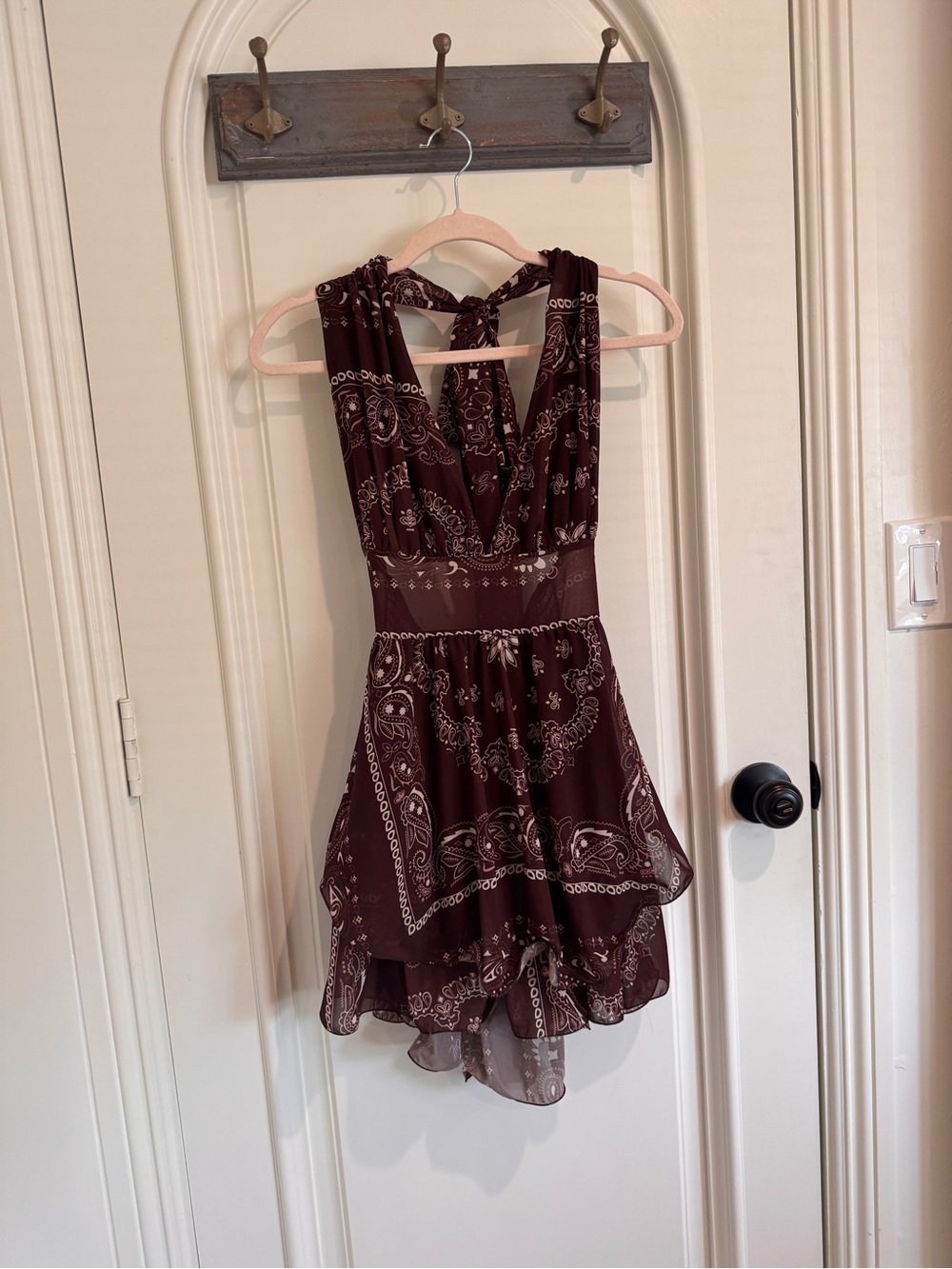 Lovers + Friends Burgundy Paisley Halter Mini Dress - Deep Wine - Picture 4 of 5